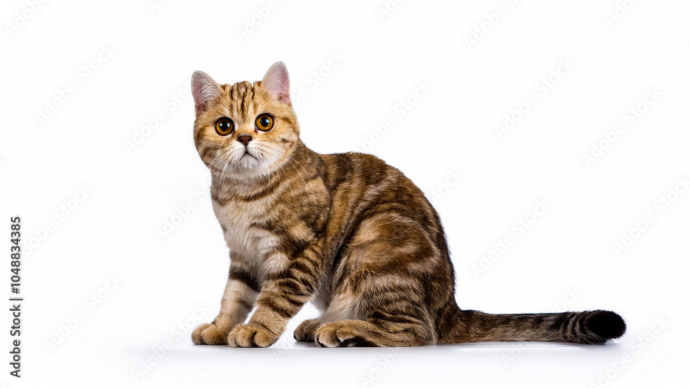 Fototapeta premium Scottish Straight cat sitting on white background.