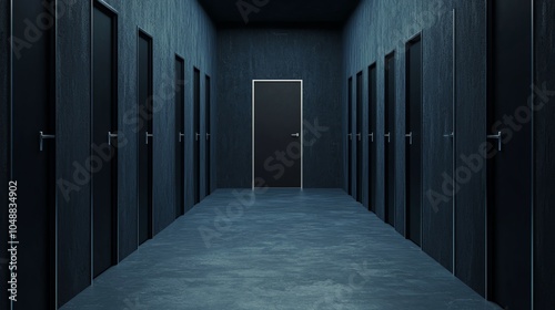 A virtual room with locked doors, representing restricted access as a silent coup unfolds online, Silent coup locking digital doors, cyber restriction and power shift concept photo