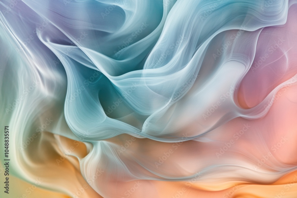 Flowing, curvaceous abstract shapes in pastel colors that create a sense of movement, soft lighting, dreamlike atmosphere, visually soothing Flowing, curvaceous abstract shapes in pastel colors that create a sense of movement, soft lighting, dreamlike atmosphere, visually soothing
