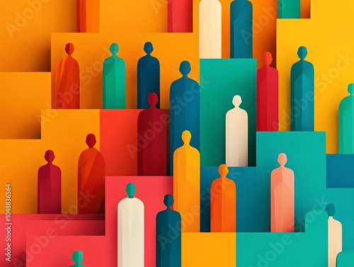 Diverse people standing on different levels of a castemarked staircase, Caste hierarchy in India, social stratification and hierarchy concept