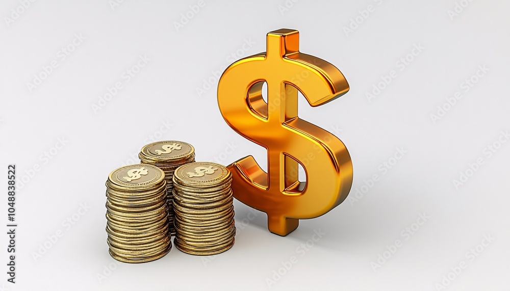 Gleaming Golden Dollar Sign Render Representing Wealth and Prosperity in Business Financial Sector Gleaming Golden Dollar Sign Render Representing Wealth and Prosperity in Business Financial Sector