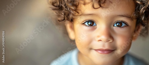 Fototapeta Naklejka Na Ścianę i Meble -  Close up portrait of a lovely mixed race boy An utterly charming child with an exceptionally sweet and innocent expression on his face. with copy space image. Place for adding text or design
