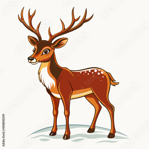 Spotted deer with large antlers standing against light background