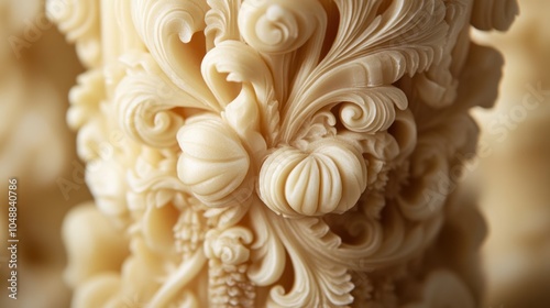 Ornate hand-carved candle with layered wax, designed with fine details and intricate patterns.