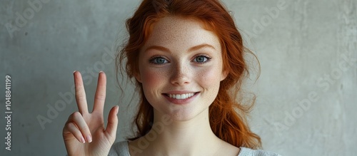A young red headed woman is...