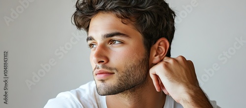 A handsome young man gazes ...