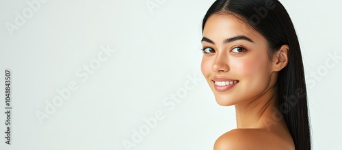 Beautiful woman with straig...