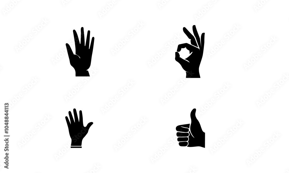 Fototapeta premium diffrent types hand simple silhouettes set black and white Vector
