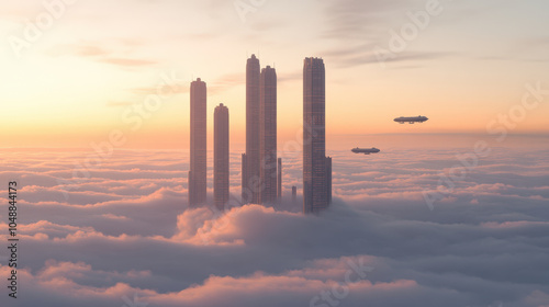 Futuristic Cityscape Among Cloudy Horizon