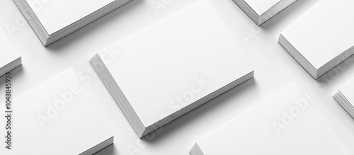 Blank white business cards arranged in an overlapping pattern on a white background.