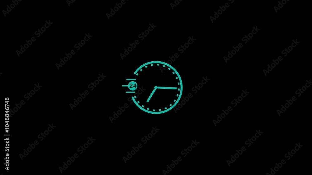 Clock icon countdown 24 hour day fast speed animation. clock with moving arrows. animated clock on the Background.