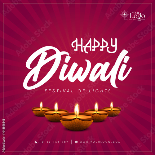 Happy Diwali post design, greetings banner design