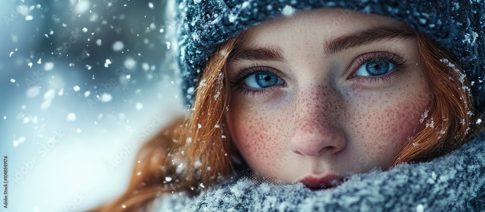 Winter portrait of a lovely girl with bumps Close up shot. with copy space image. Place for adding text or design Winter portrait of a lovely girl with bumps Close up shot. with copy space image. Place for adding text or design