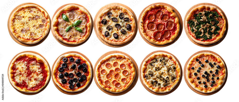 Collection of pizza isolated on white background 