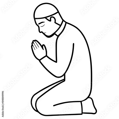 Praying Namaz Line Art Vector.