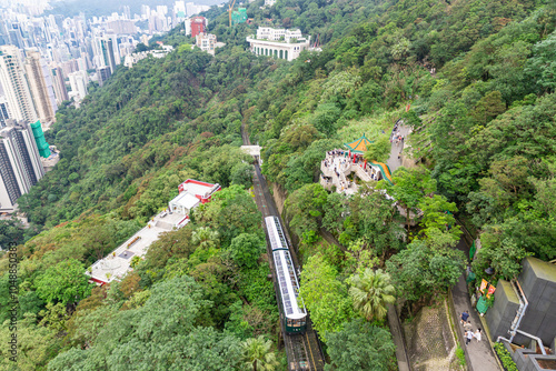 Photography HONG KONG - MAY 5, 2024: Victoria Peak Tram and city skyline
