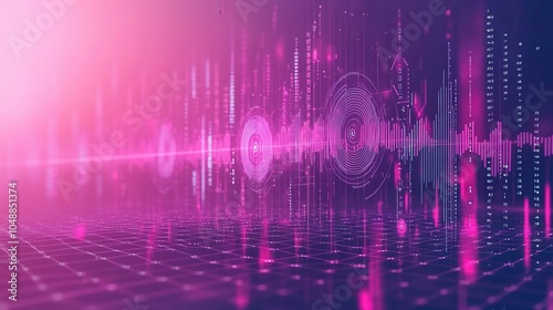 Vibrant sound wave visuals with neon pink accents, ideal for music, technology, and digital media themes.