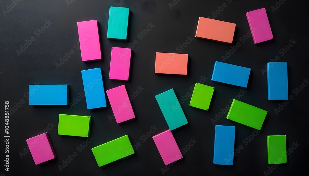 Abstract Wallpaper with Brightly Colored Rectangles on Black Background