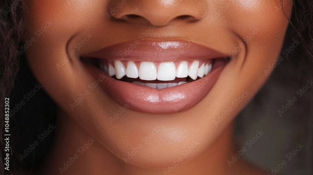 Close-up of a beautiful smile highlighting white teeth and smooth lips Close-up of a beautiful smile highlighting white teeth and smooth lips