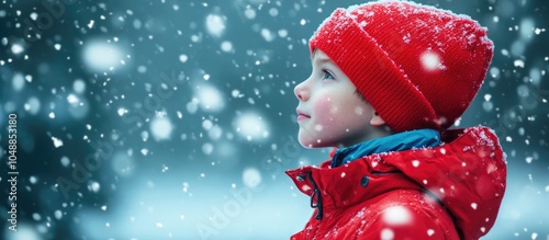 A boy wearing a red jacket ...