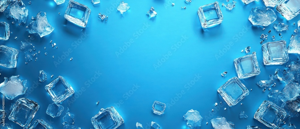 Ice cubes scattered on a blue background, creating a refreshing and cool visual effect. Ice cubes scattered on a blue background, creating a refreshing and cool visual effect.