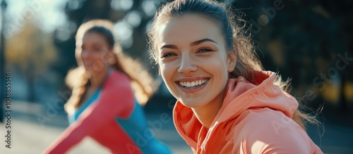 Smiling female athletes in ...