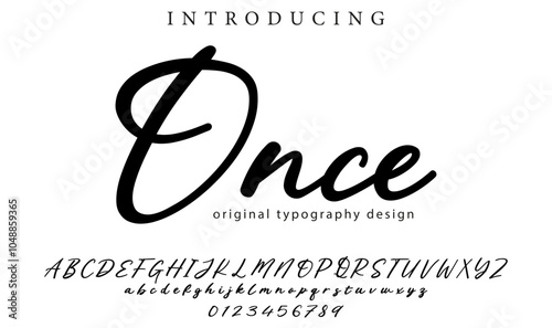 Once Font Stylish brush painted an uppercase vector letters, alphabet, typeface