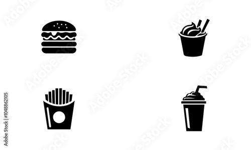 a simple fast food silhouettes set in black and white color vector