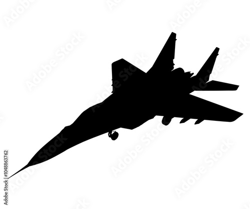 Vector illustration of silhouette fighter jet, war plane. Silhouette of the multirole aircraft isolated on white background