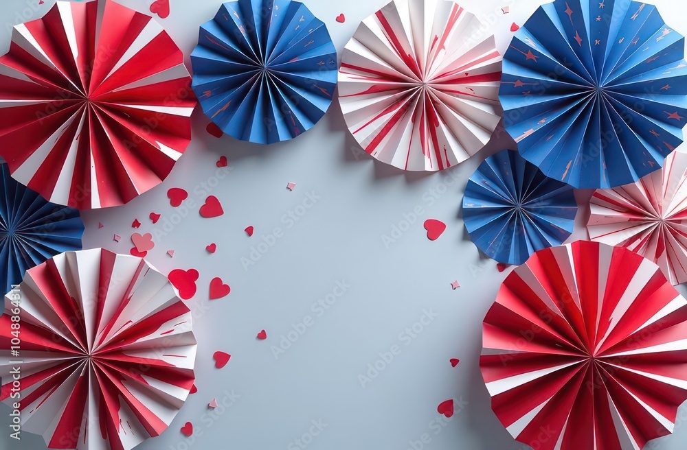 US Independence Day July 4th concept. image with paper fans in American flag colors US Independence Day July 4th concept. image with paper fans in American flag colors