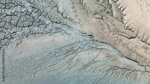 Top Down Pan Aerial Drone Shot Of Mud Volcanoes