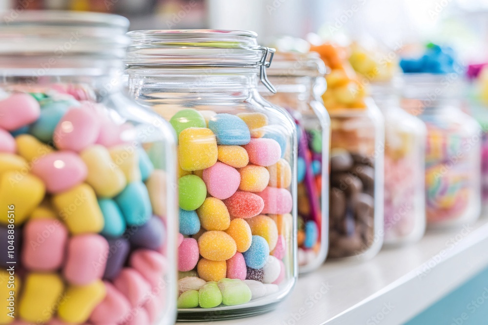 Colorful Candy in Glass Jars on Shelf Sweet Treats Dessert Shop Display Candy Store F Colorful Candy in Glass Jars on Shelf Sweet Treats Dessert Shop Display Candy Store F