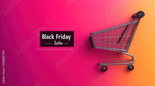 shopping cart with Black Friday Sale Text elegantly scripted above, set against a vibrant background, Minimalist design photo