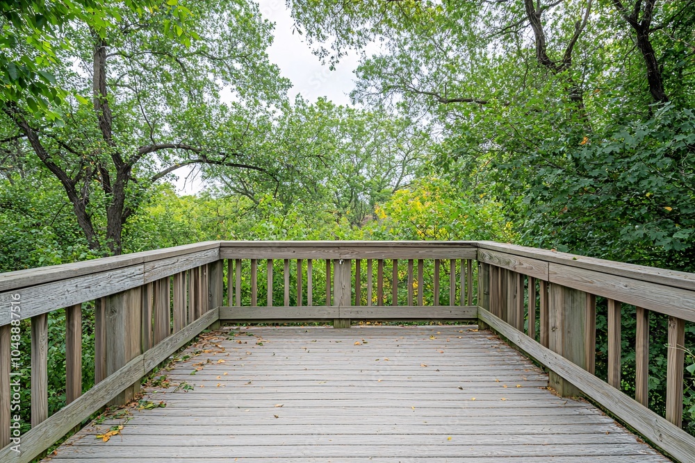 Obraz premium Wooden Deck Overlooking Lush Green Forest Landscape