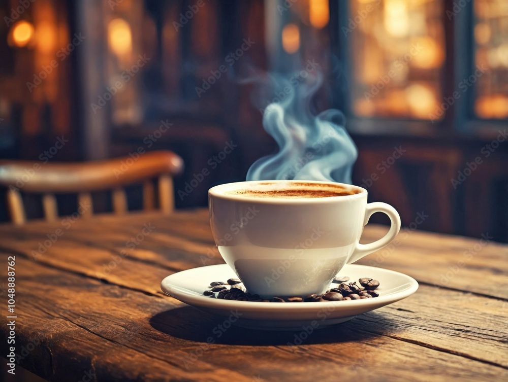Fototapeta premium Coffee Cup on Wooden Table