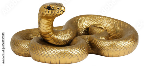 Golden snake isolated Png, transparent without background.