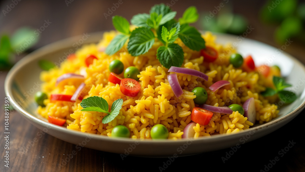 An Elegant Plate Showcasing a Colorful Array of Vegetables, Rice, and Other Healthy Ingredients, Creating an Appealing Visual for Food Enthusiasts An Elegant Plate Showcasing a Colorful Array of Vegetables, Rice, and Other Healthy Ingredients, Creating an Appealing Visual for Food Enthusiasts