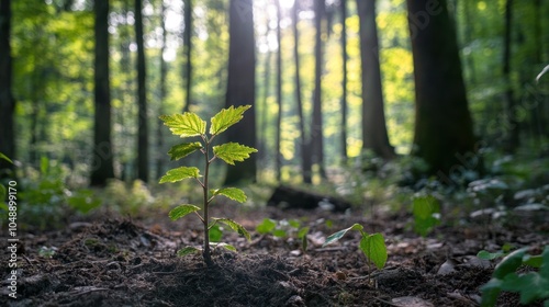 A Single Sapling Growing in a Forest