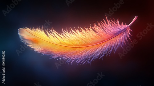 Sharp image of a feather with visible barbs and natural color gradient enhanced to highlight delicate textures photo