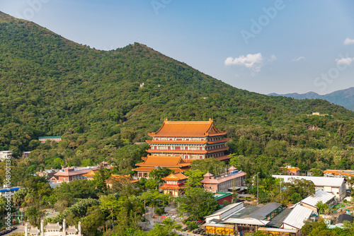Obraz na płótnie View from Tian Tan Buddha top of a hill. Mountains Nei Lak Shan near Po Lin Monastery w salonie