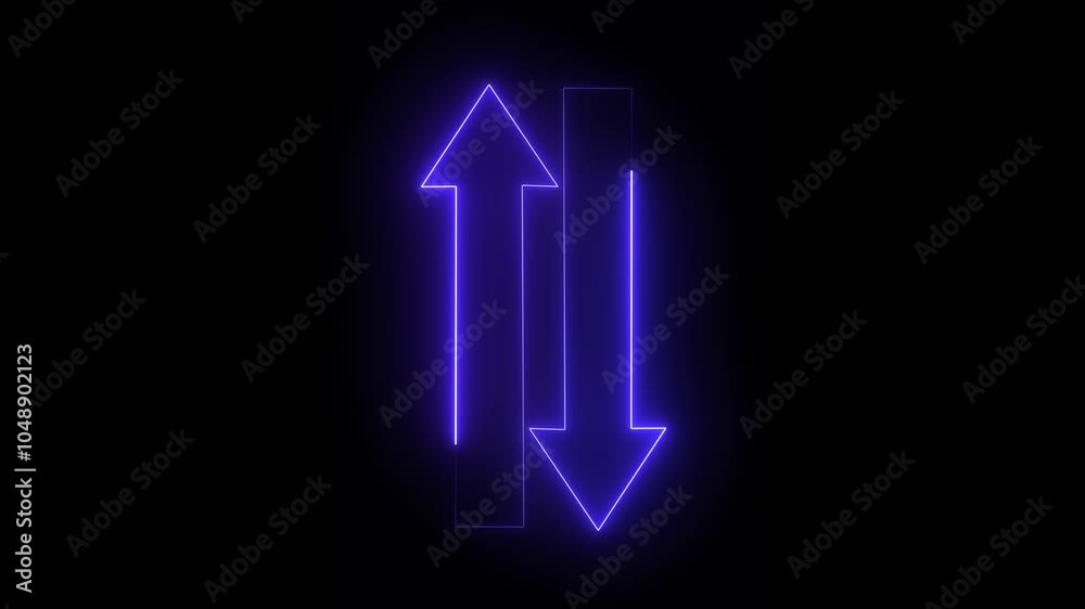 neon double arrow animation. Flashing arrow shape symbol with glowing neon light running around the arrow symbol on a black background neon double arrow animation. Flashing arrow shape symbol with glowing neon light running around the arrow symbol on a black background