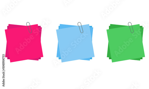Note Paper vector on white background. Post it and paper clip.