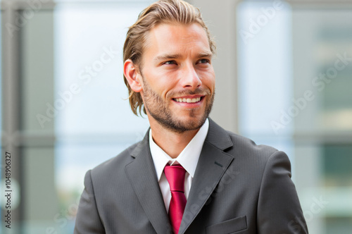 Portrait of smiling businessman looking away outdoors