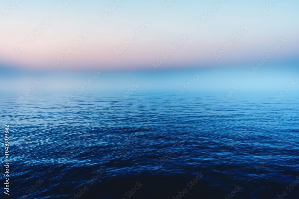 Fototapeta premium Calm Blue Ocean Under a Foggy Pink and Blue Sky