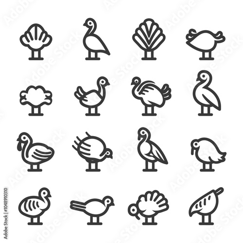 Line Art Icons of Various Bird Species