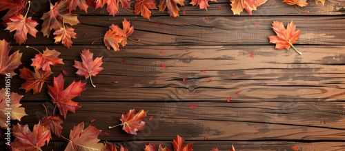 Autumn leaves on a wooden b...