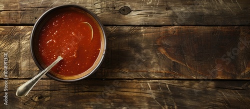 Bowl of sauce with a spoon ...