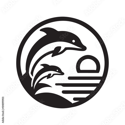 Minimalist Dolphin Badge Symbol of Playfulness and Intelligence photo