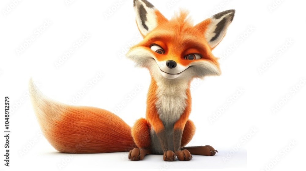 Fototapeta premium A Cute Cartoon Red Fox Sitting on a White Background