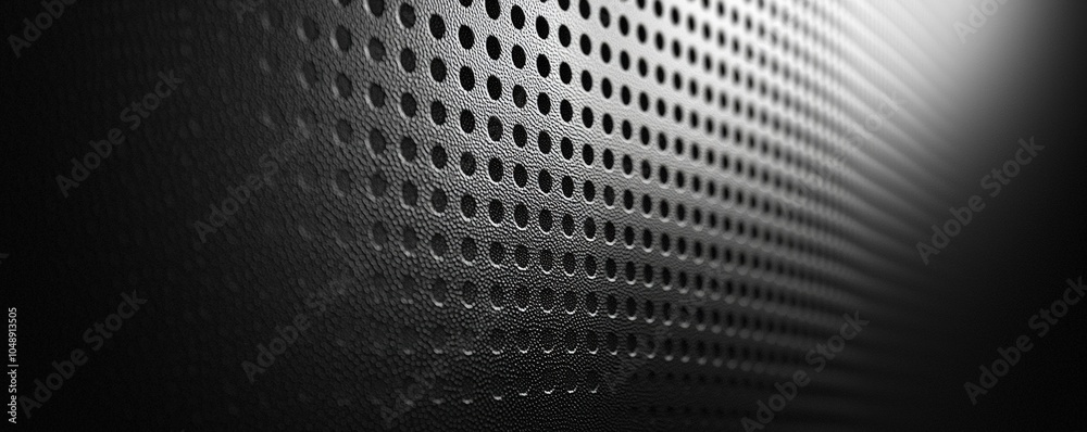 Close-up of a perforated surface with a sleek design, showcasing light and shadow interplay Close-up of a perforated surface with a sleek design, showcasing light and shadow interplay